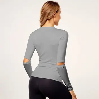 Спортивная Одежда для йоги, фитнеса, женская футболка с длинными рукавами, тонкая дышащая высокоэластичная быстросохнущая одежда для тренировок, бега
