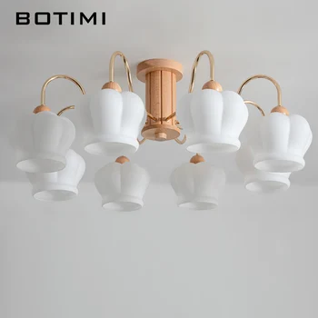 Стеклянная люстра BOTIMI для гостиной Современные потолочные светодиодные люстры из массива дерева, обеденные светильники, деревянные люстры для спальни
