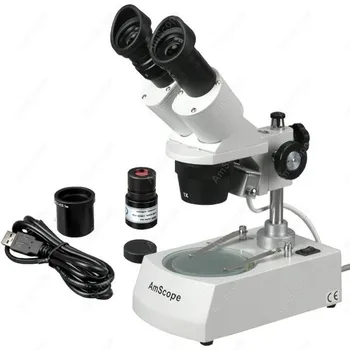 Стереомикроскоп-AmScope Поставляет стереомикроскоп 10X-20X-30X-60X с двумя лампами освещения + 2-мегапиксельная USB-камера
