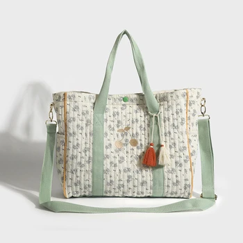 Сумка для мамы с зеленым Цветком и вишневой вышивкой, Большая вместительная сумка-тоут, Роскошная Дизайнерская сумка для мамы и ребенка, Цветочная сумка-мессенджер для подгузников