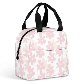 Сумки для ланча с индивидуальным рисунком для женщин, Розовая сумка с цветочным принтом для девочек, Переносная сумка для еды, коробка для завтрака для пикника, путешествия, Офисная работа, школа