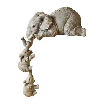 Украшение в виде слонов для дома, Милый декор в виде слоника из смолы, Статуэтки няни-слона, ручная роспись, Гобелены для матери-слонихи, 2 младенца