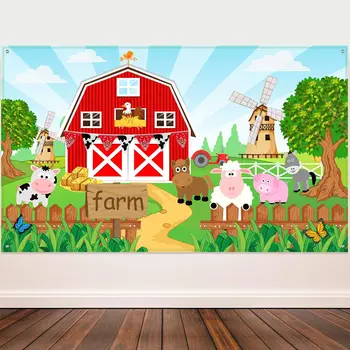 Украшения для тематической вечеринки с животными на ферме, Баннер на фоне сарая с животными на ферме, Товары для детского дня рождения на траве, Товары для животных на ферме