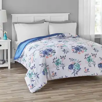 Ультрамягкое стеганое одеяло с цветочным обратимым рисунком, полное/Queen