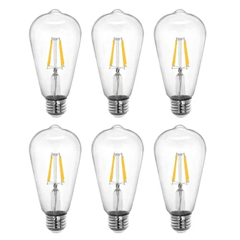 Упаковка из 6 Винтажных Ламп Накаливания Edison 6W 220V E26/E27 ST64 с Короткозамкнутой Цепью Накаливания Теплый Белый