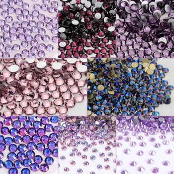 Фиолетовая серия Glass Flatback Rhinestone Bling Фиолетовый Круглый клей на камнях Аметист Без исправлений Драгоценные камни для украшения ногтей