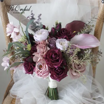 Фиолетовый И Пыльно-розовый Свадебный Букет Невесты из Искусственных Цветов Ramo De Novia Roses Букет На День Рождения Ramos De Quinceañera
