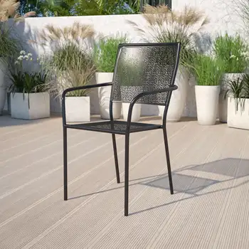 Флэш-мебель коммерческого класса, черное стальное кресло для внутреннего дворика с квадратной спинкой из нержавеющей стали с квадратной спинкой