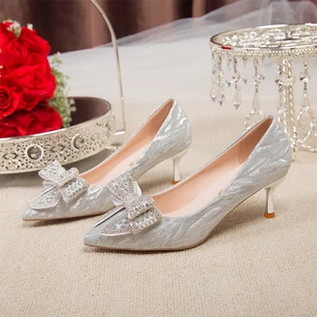 Французский бант цвета шампанского 2023, новые женские туфли на высоком каблуке со стразами, основное свадебное платье невесты, не уставшие ноги