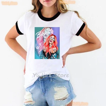Футболка с графическим принтом Karol G Бишота и татуировкой в виде сердца, Женская одежда, Забавная модная футболка, топы в стиле Харадзюку для девочек оптом