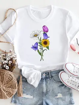 Футболка с коротким рукавом и рисунком, модная футболка, Летняя повседневная одежда, Милая женская футболка с цветочным принтом