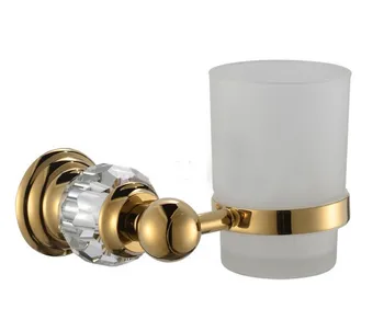 Хрусталь + латунь + стекло Аксессуары для ванной комнаты Золотые держатели для стаканов, подстаканники для зубных щеток CY003