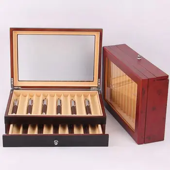Черный/бордовый деревянный футляр для хранения ручек, вместимость 23 ручки, коробка-органайзер для коллекционирования перьевых ручек с прозрачным окошком