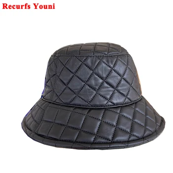 Шикарная кожаная шляпа Рыбака для женщин и мужчин, кепки в нейтральную клетку с вышивкой из натуральной кожи, корейская клетчатая зимняя кепка для улицы