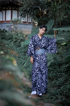Японское Традиционное Мужское Кимоно с поясом, Домашняя одежда Юката, Листья бамбука, 6 шт./компл.
