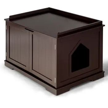 Ящик для кошачьего туалета, Приставной столик, Скамейка для хранения в ванной, Деревянный Вольер, Домик для домашних животных, Коричневый