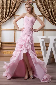 бесплатная доставка 2022 Новое Высокое Низкое розовое вечернее платье с бисером, праздничное платье, короткое спереди, длинное сзади, платья подружек невесты для выпускного вечера