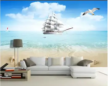 изготовленная на заказ фреска любого размера на обоях 3D Парусник вид на море пляжные пейзажи домашний декор фотообои в гостиной