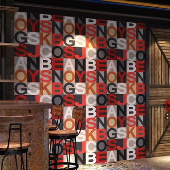 обои с 3D буквами Красный Синий Винтажный английский алфавит Парикмахерская Ресторан Бар Магазин одежды Ktv Обои Papel De Parede 3d