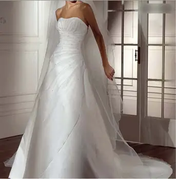 платье для свадебной вечеринки maxi long satin couture Strapless Chapel Train Bridal Custom & Beading Bespoke Wedding Dresses