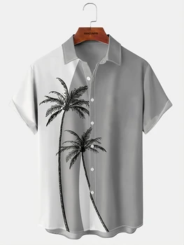 серые рубашки с 3D принтом Кокосовой пальмы, мужская Камиза с отворотом 