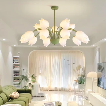 современные светодиодные люстры белая лампа flores convallariae G9 с железным каркасом гостиная столовая подвесная люстра с дистанционным управлением