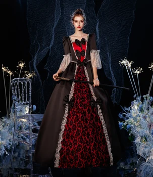 черный Королевский двор 18 века, Ретро-одежда в стиле барокко, Ренессанс, Винтажный Костюм Марии-Антуанетты в стиле Рококо, платье для выпускного вечера