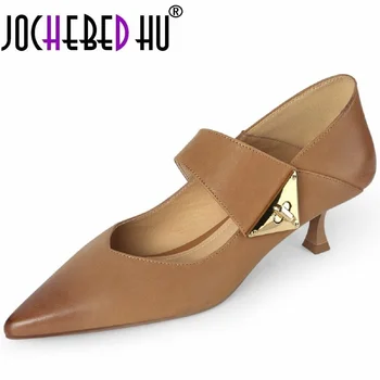 【JOCHEBED HU】Брендовая модная Классическая Женская обувь из натуральной кожи на высоком каблуке с квадратной пряжкой, легкая роскошная дизайнерская женская обувь 33-40